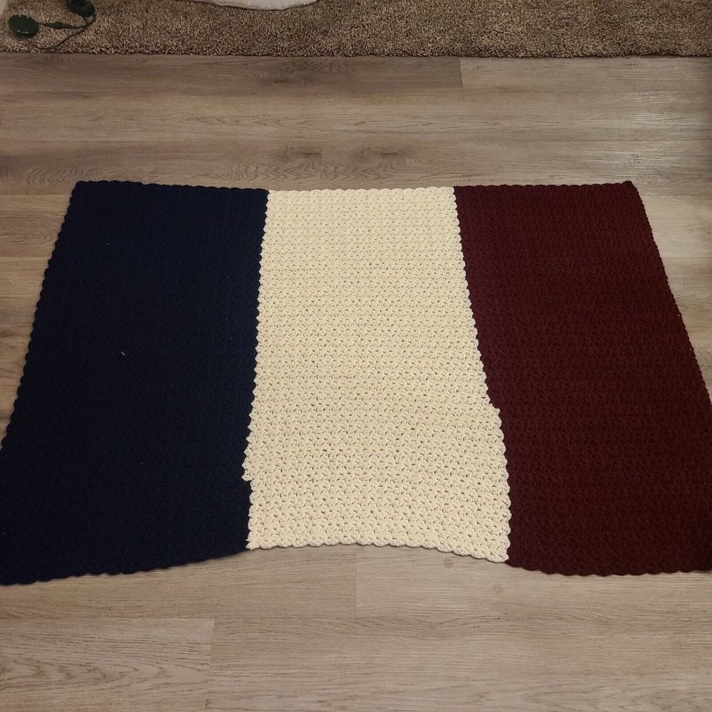 VTG Crochet Afghan Blanket Throw Granny Americana July 4th Red White Blue 48x32